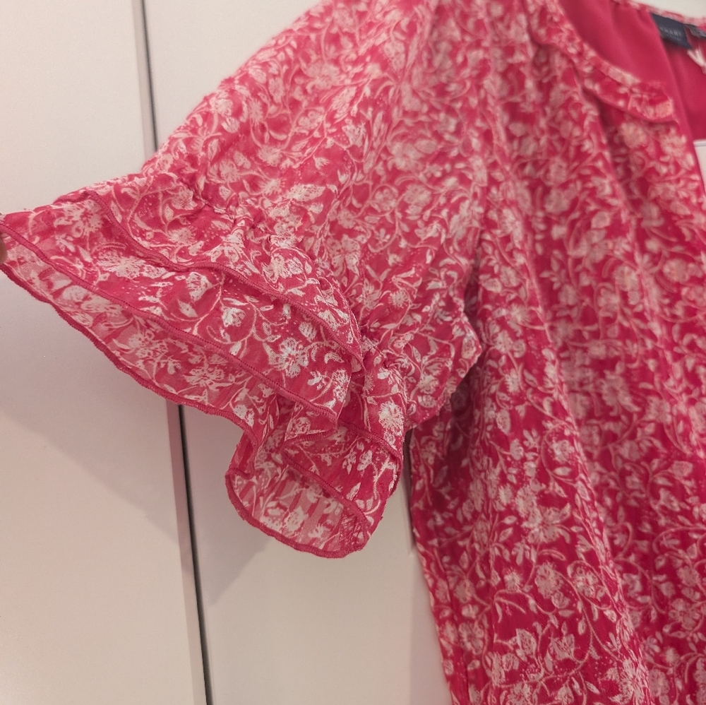 Kaari Blue Pink And White Textured Floral Women's Top Size Large - Picture 3 of 9